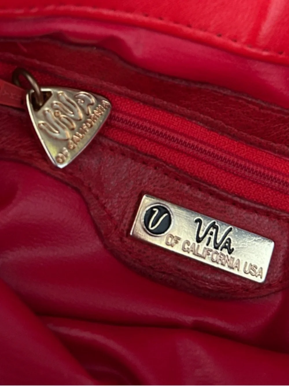 Viva of California Vintage Red Leather Fringe Shoulder Bag with Embossed Detail